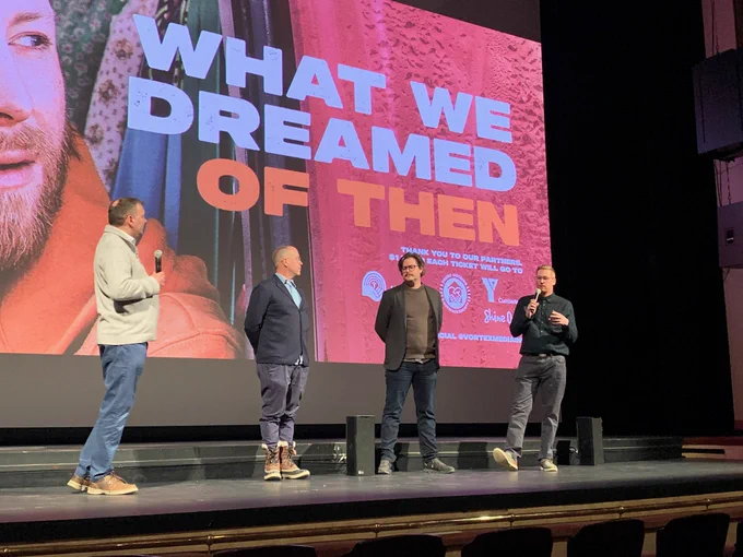 Director Taylor Olson speaks on stage for a Q&A following a screening of What We Dreamed Of Then at Saint John's Imperial Theatre Thursday.