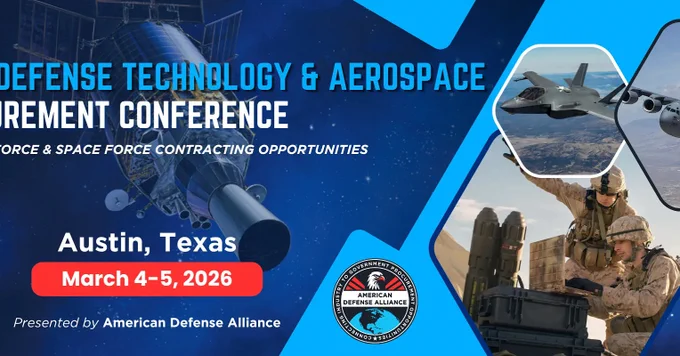 Promotional graphic for the Defense Technology & Aerospace Procurement Conference in Austin, Texas, March 4-5, 2026, where Luminous Egress will be attending to promote its photoluminescent technologies for government applications.
