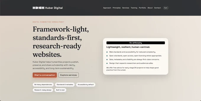 Screenshot of the new Huber Digital website