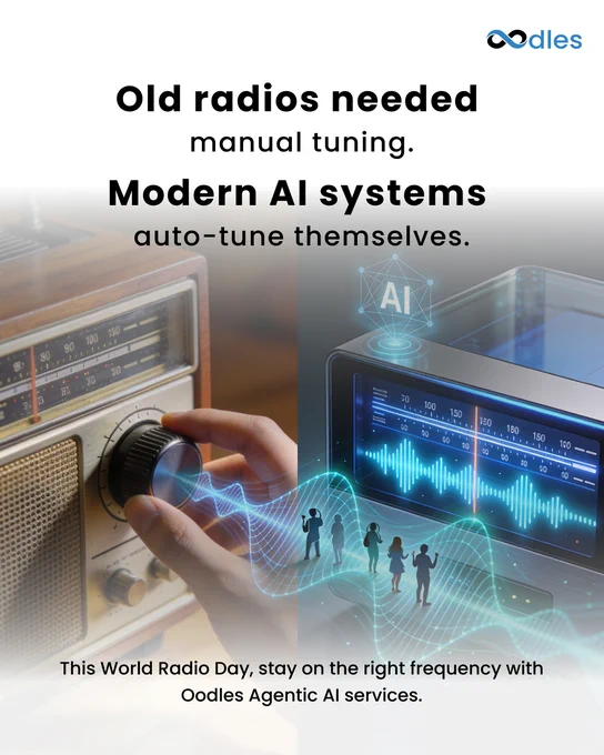 Old radios needed manual tuning.
Modern AI systems auto-tune themselves.

This World Radio Day, stay on the right frequency. 📻

With Oodles Agentic AI services, your business adapts, learns, and aligns in real time.

DM “Agentic AI” to explore more.

#WorldRadioDay #AgenticAI #AIInnovation #BusinessTransformation
