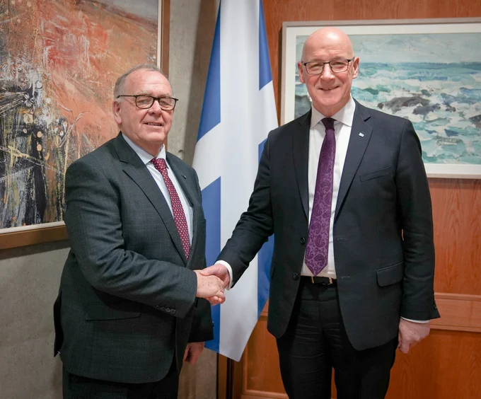 First Minister John Swinney welcomes European Economic and Social Committee President Séamus Boland to Scotland.