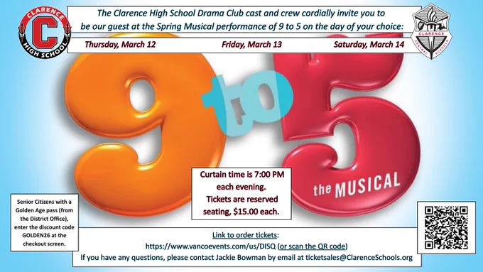 Clarence High School Musical - 9 to 5 - March 12-14