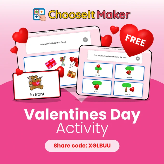 Free ChooseIt Maker Valentines Day Activity. Share code XGLBUU