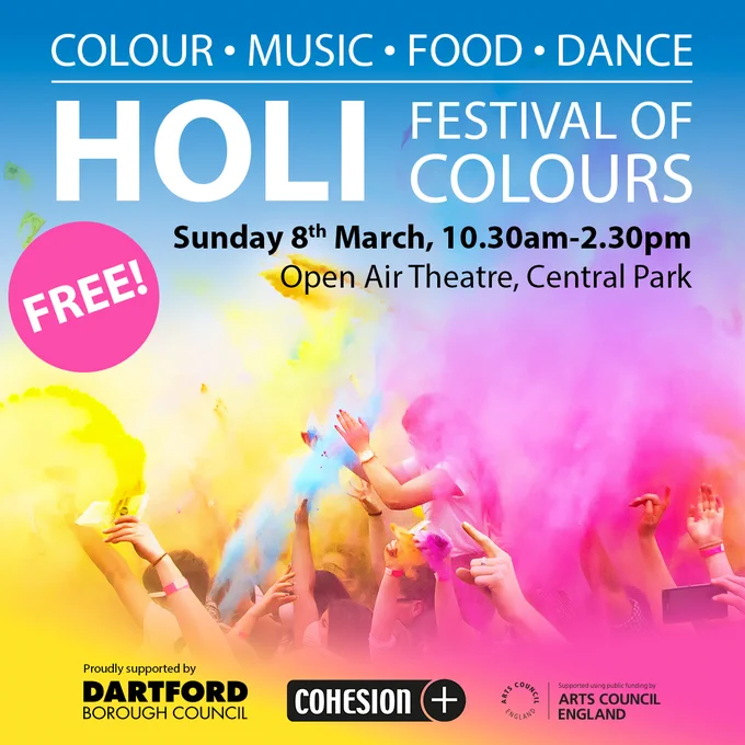 Colour, music, food, dance, Holi Festival of Colours, Sunday 8th March 10.30am to 2.30pm