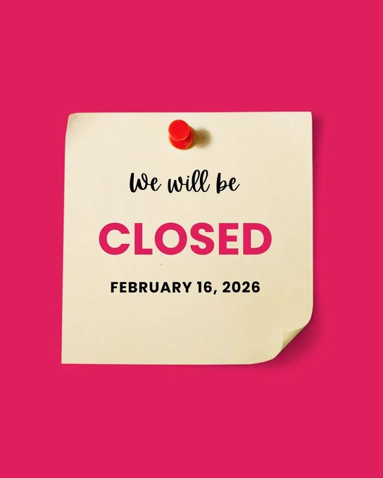 Sticky note pinned on a red background stating CSF offices will be closed on February 16, 2026.