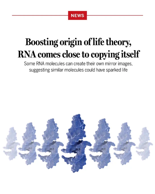 Boosting origin of life theory, RNA comes close to copying itself
Some RNA molecules can create their own mirror images, suggesting similar molecules could have sparked life