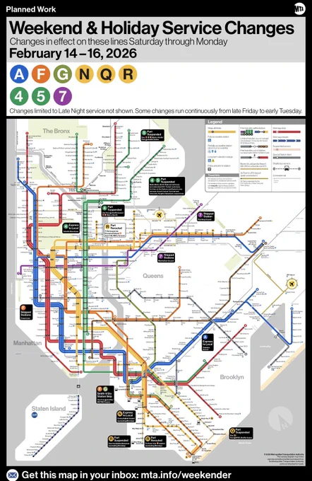 Weekend service change map between Feb 14 - 16 2026
