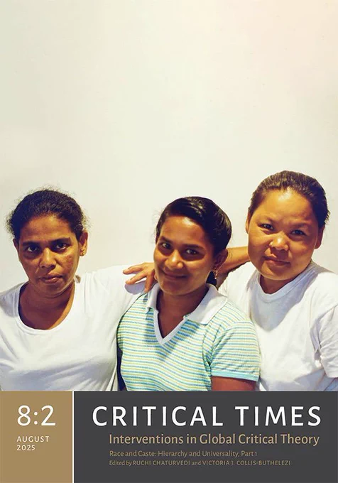 Critical Times journal cover showing three women standing shoulder to shoulder against a light background with issue title and details below