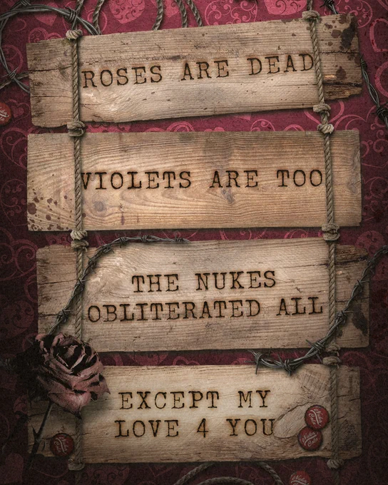 Roses are dead, Violets are too. The nukes obliterated all, except my love 4 you