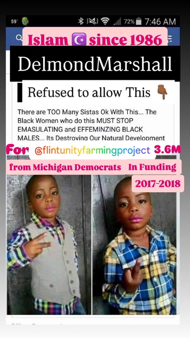 day 3398 of michigan corruption towards delmond marshall. Delmond is muslim since 1986, and he is tolerable of all people and their beliefs- he adhere to Islam ☪️ & Jesus christ of Man and woman. He feels violated by michigan government that the only way he could get funding is if he agreed to Tim Sneller mandate of lgbt 🏳️‍🌈 promotion daily to his flintunityfarmingproject kids is disturbing- and would’ve been investigated in any other state with a Man DA. Dana Nessel is lgbt and hence ok with the recruitment of innocent children into their lifestyle. Delmondmarshall is 50 minutes free m Ann Arbor. His denying 3.6M never 👎🏾 made the news 🗞️. How flintunityfarmingproject made it to kenya 🇰🇪 by Evalyne Kerubo Marshall