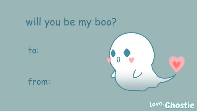 valentine's day card with Ghostie saying "will you be my boo?"