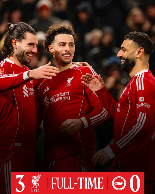 Full-time graphic for Liverpool vs Brighton.

The final score is Liverpool 3-0 Brighton.