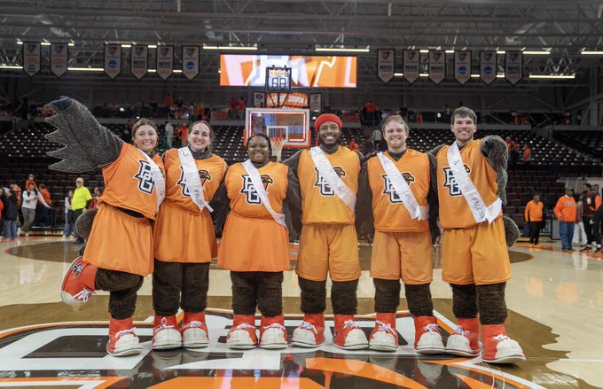 Six Mascots standing in a group after being revealed.