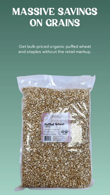 Organic Puffed Wheat in bulk packaging. A wholesome, lightly puffed grain perfect for breakfast bowls, baking, or healthy snacking. Enjoy the same organic quality you trust at wholesale pricing—no retail markup, no unnecessary packaging. Ideal for families, meal preppers, and anyone who wants to eat clean and save big.
