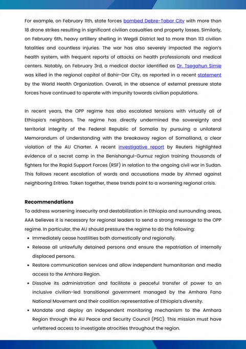 Open letter to the African Union and state leaders from the Amhara Association of America (AAA) on February 14, 2025 (2/3)