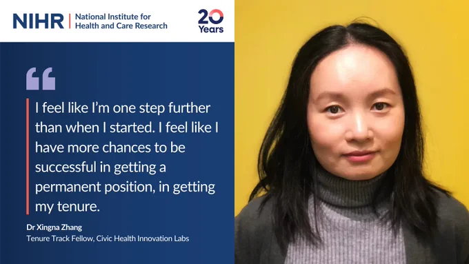 I feel like I’m one step further than when I started. I feel like I have more chances to be successful in getting a permanent position, in getting my tenure.
Dr Xingna Zhang
Tenure Track Fellow, Civic Health Innovation Labs