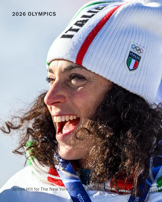 Federica Brignone laughs after competing.