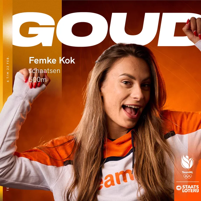 Femke Kok wint goud op de 500m op de Olympische Spelen