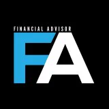 Logo displaying the letters "FA" in bold, where "F" is in blue and "A" is in white, with the words "FINANCIAL ADVISOR" above in white on a black background.