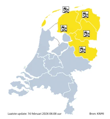 Code geel voor Overijssel, Drenthe, Friesland en Groningen