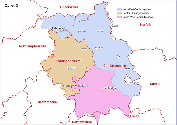 The name “North East Cambridgeshire” is wholly inappropriate for a council area that includes the Soke of Peterborough area of Northamptonshire. A better name would be “East Cambridgeshire and Peterborough“.