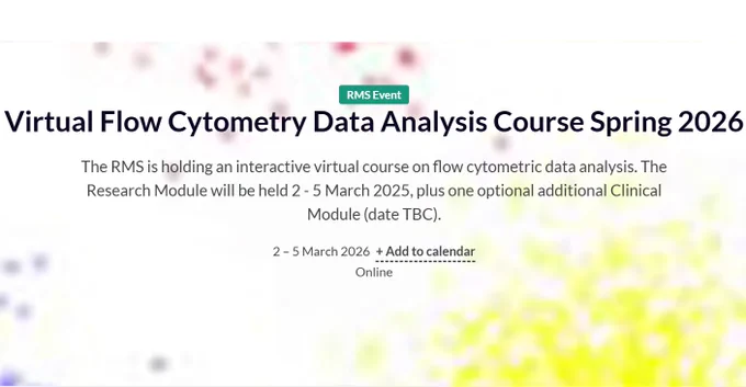 Virtual Flow Cytometry Data Analysis Course scheduled online from March 2 to 5, 2026, with an optional clinical module date to be confirmed.