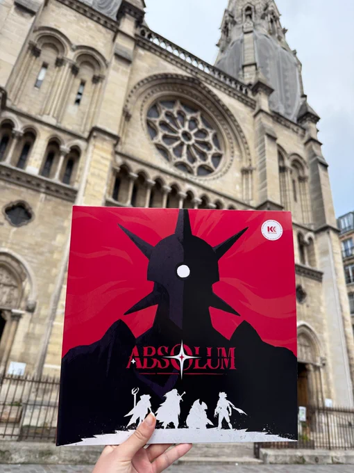 Picture of the Absolum vinyl in front of the gothic architecture of a church.
