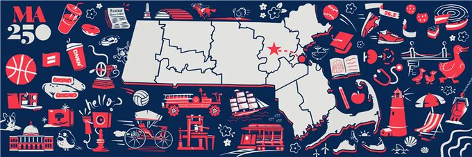 Map of Massachusetts featuring historic firsts