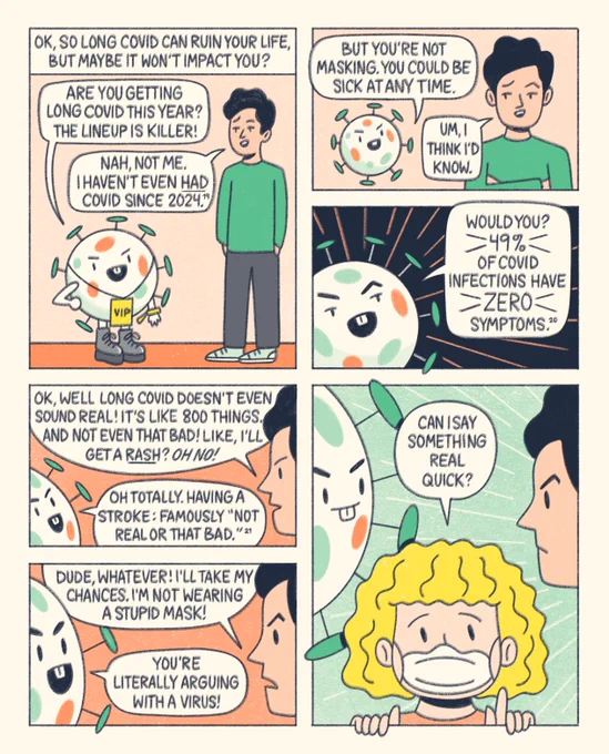 illustrated comic about community, masking in an N95, and the covid pandemic