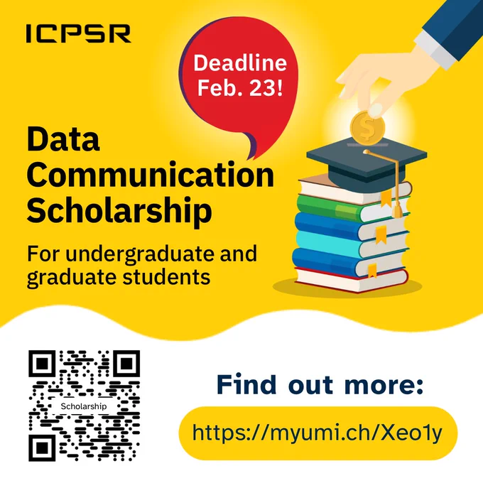 Image with text “Data Communication Scholarship. Deadline: Feb 23. For undergraduate and graduate students. Find out more at https://myumi.ch/Xeo1y.”