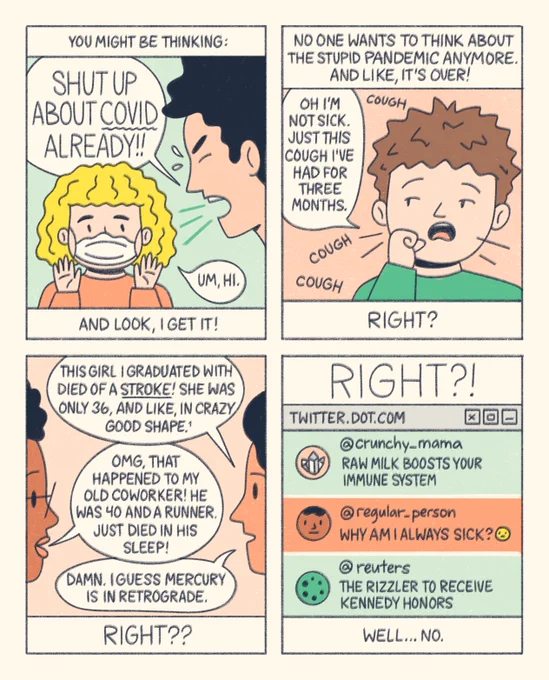 illustrated comic about community, masking in an N95, and the covid pandemic