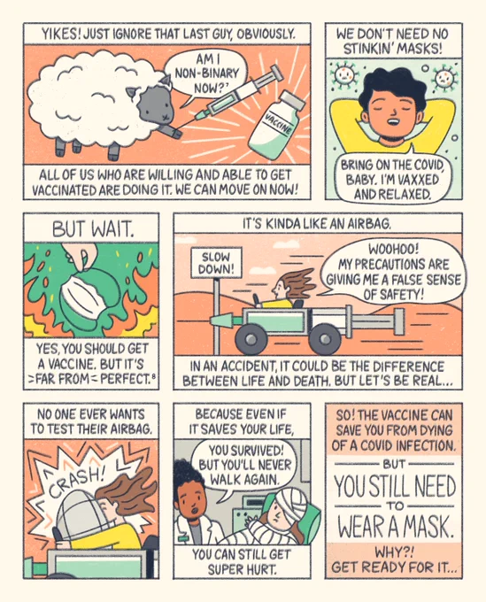 illustrated comic about community, masking in an N95, and the covid pandemic