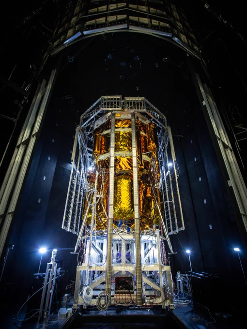 The Blue Origin MK1 lunar lander sits inside Chamber A at NASA's Johnson Space Center