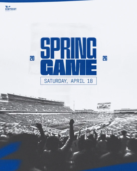 A graphic saying the Kentucky Football Spring Game is Saturday, April. 18