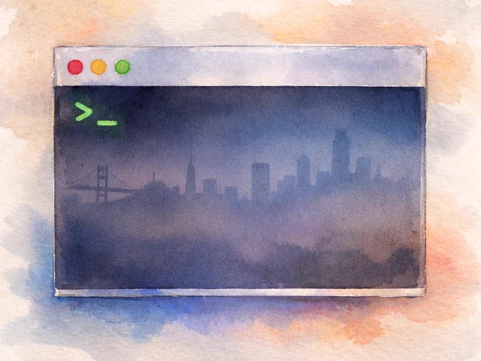 watercolor of terminal with sf visible