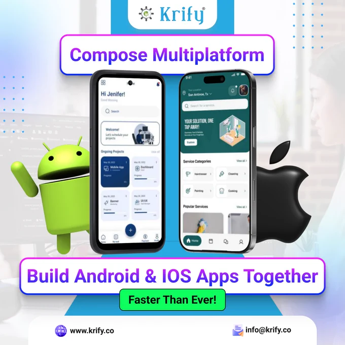 At Krify, we help businesses develop high-performance Android and iOS apps from a single codebase, ensuring faster development, consistent UI, reduced costs, and seamless scalability.

From idea to deployment, our expert Kotlin developers create secure, modern, and future-ready applications tailored to your business goals.

->One Codebase

->Native-Like Performance

 ->Faster Time to Market

 ->Scalable & Secure Architecture

Ready to launch your next cross-platform app?

Partner with Krify and accelerate your digital growth today.

🌐 www.krify.co
📩 info@krify.co

#Krify #ComposeMultiplatform #MobileAppDevelopment #AndroidAppDevelopment #iOSAppDevelopment #Kotlin #CrossPlatform #AppDevelopmentCompany #TechInnovation #DigitalTransformation