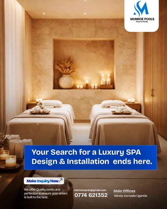 Dreaming of a personal sanctuary? Your search for a luxury SPA design and installation ends here. 🧖‍♀️

At Munroe Pools, we bring "Dream to Reality" with perfection in every detail.🧘‍ Elevate your home or business with a world-class relaxation space.

Make your inquiry now!⚡
📞 0774 621352
📧 michrlxhards@gmail.com
📍 Ntinda, Kampala-Uganda

#MunroePools #SpaDesign #SpaSetups #BusinessSpas #IPoolandSpaDesign