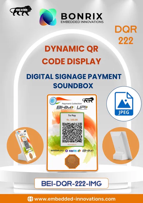 🚀 **BEI-DQR-222-IMG – Dynamic QR Soundbox with Digital Signage**

Accept payments and promote your business with one smart device.

🔹 3.5” display for Dynamic UPI QR   ads
🔊 Instant audio payment confirmation
📶 WiFi & Bluetooth connectivity
📱 Works with Paytm, PhonePe, GPay & more
💰 Starting at ₹1,699   GST

Perfect for retail stores, restaurants & service centers.

Smart payments. Smart promotions. One powerful device.

#DynamicQR #UPIPayments #PaymentSoundbox #DigitalSignage #RetailTech #Bonrix
