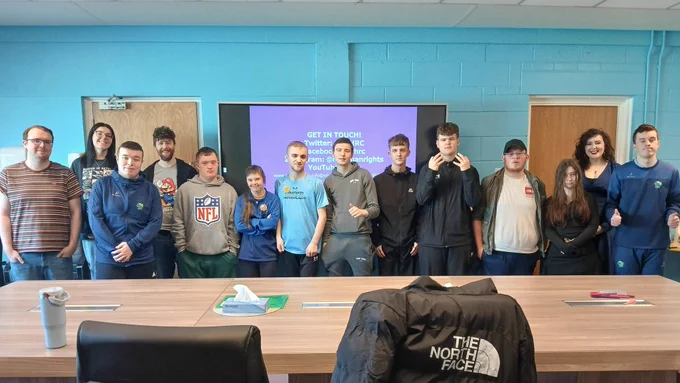 NIHRC staff with a group of Mencap Heroes students at St Gerard's School. 