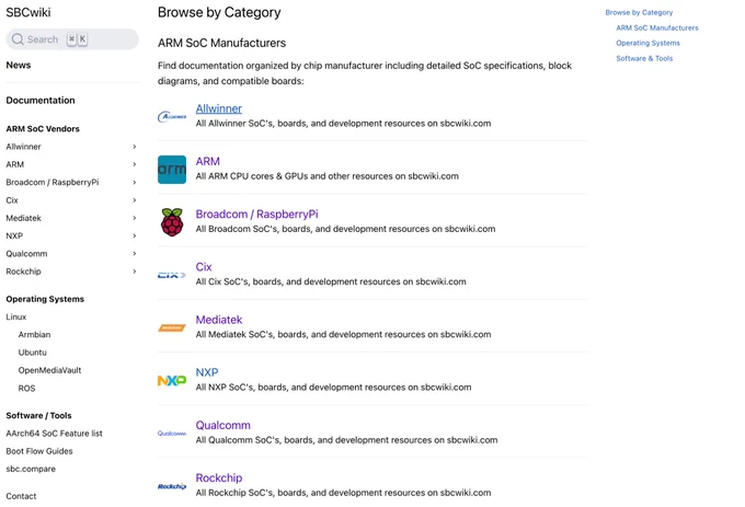 ARM SoC Vendors: Allwinner, Broadcom, RaspberryPi, Cox, Mediatek, NXP, Qualcomm, Rockchip