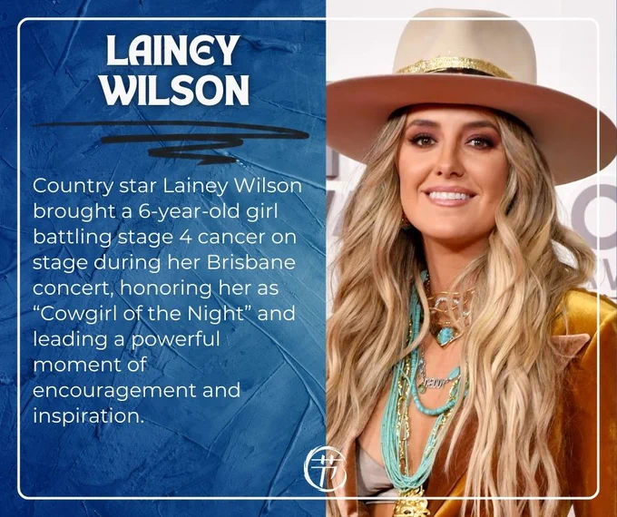 Country star Lainey Wilson brought a 6-year-old girl battling stage 4 cancer on stage during her Brisbane concert, honoring her as “Cowgirl of the Night” and leading a powerful moment of encouragement and inspiration.