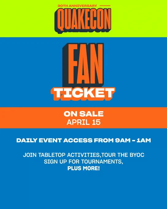 Image depicting the ticket tiers available for this year's QuakeCon 2026.