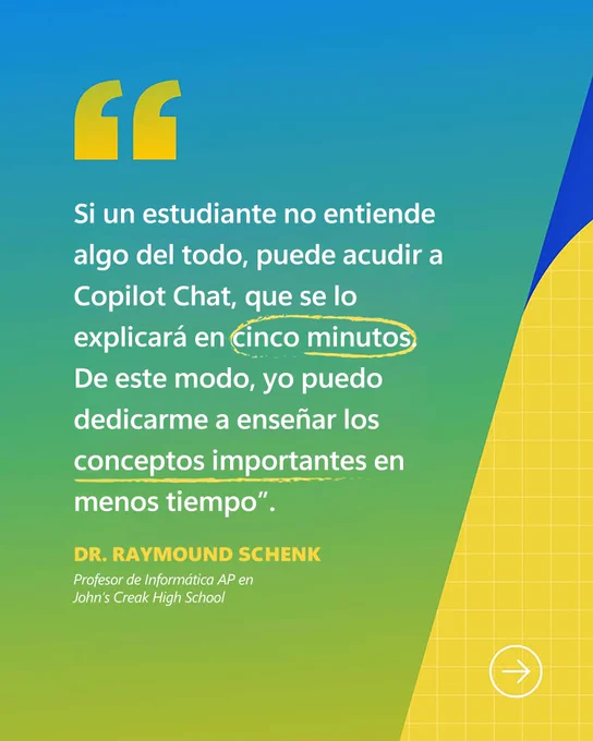 Si un estudiante no entiende algo del todo, puede acudir a Copilot Chat