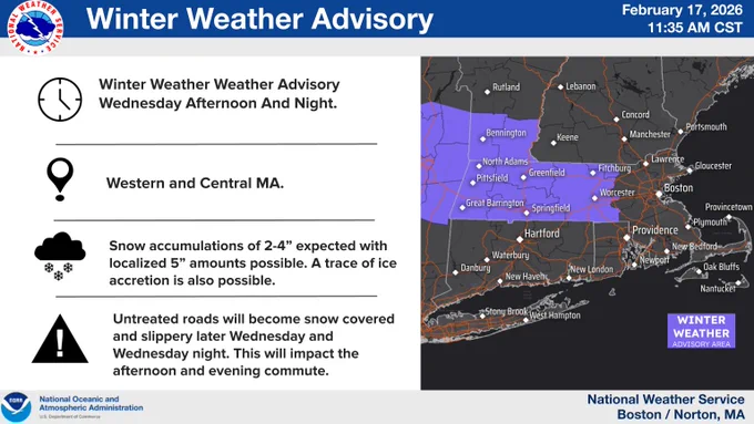 Timeline and graphic of the Winter Weather Advisory.