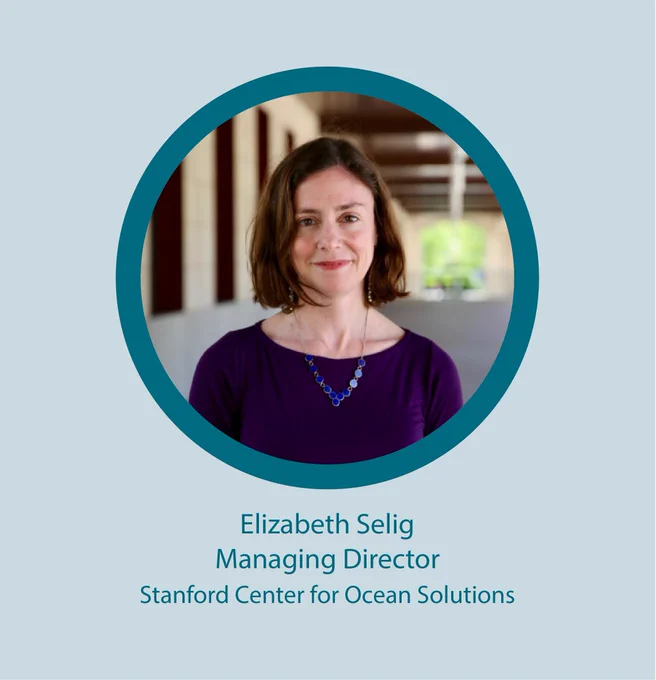 A portrait of Elizabeth Selig appears along with the text: Managing Director, Stanford Center for Ocean Solutions.