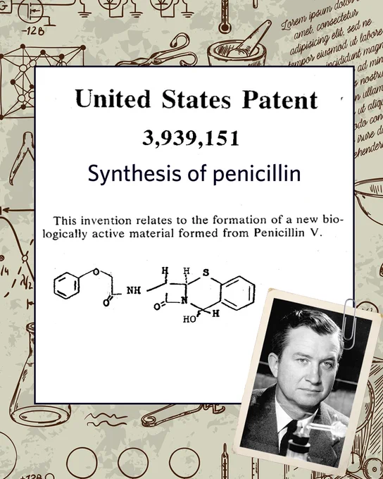 This invention relates to the formation of a new biologically active material formed from Penicillin V. 

United States Patent 

3,939,151 

Synthesis of penicillin 