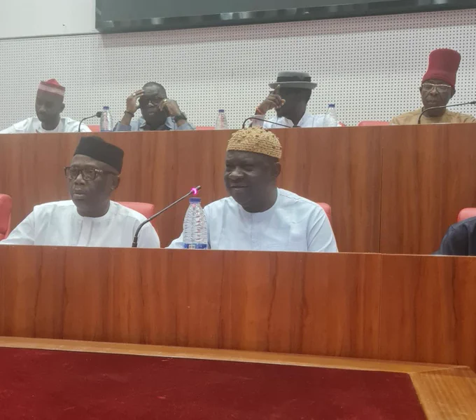 (Front row  -  Right) The Chairman of the Senate Committee on Petroleum Resources (Upstream), Senator Eteng Jonah Williams speaking during the presentation of Ministry of Petroleum Resources' 2025 budget performance and 2026 budget proposals held in National Assembly, Abuja.