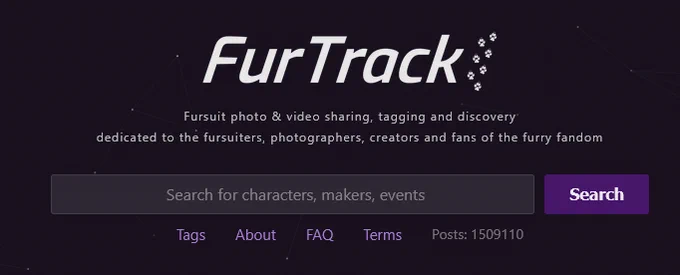 A screenshot of the Furtrack homepage showing a post count of 1509110. 