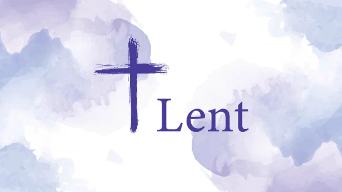 Image of a cross with clouds in the background. The word "Lent" is next to the cross.