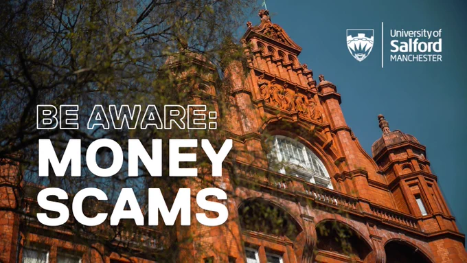 Peel building with text 'be aware: money scams' 
